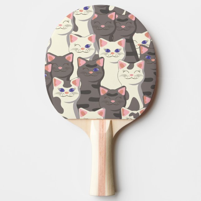 Raquete De Ping Pong Padrão de gatos brancos e cinzas (Frente)