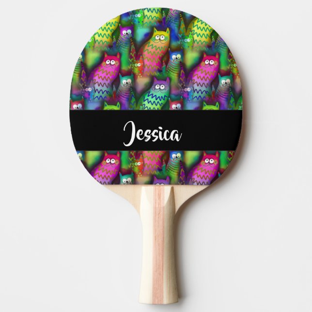 Raquete De Ping Pong Padrão de gatos gradiente coloridos (Frente)