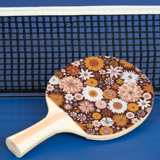Raquete De Ping Pong Padrão de Jardim da Flor do Groovy Retro