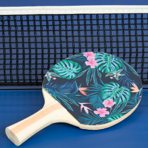 Raquete De Ping Pong Padrão de Jardim de Flor Tropical Azul