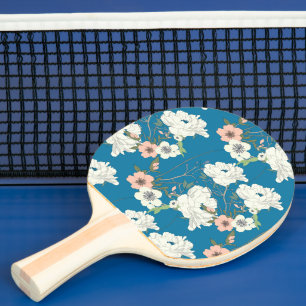 Raquete De Ping Pong Padrão de Jardim Floral Branco