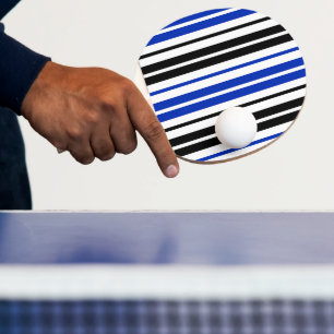 Raquete De Ping Pong Padrão de Listras Brancas Pretas Azuis Design