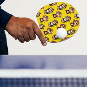 Raquete De Ping Pong Padrão de Macaco Amarelo Design