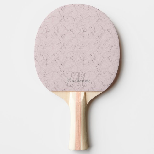 Raquete De Ping Pong Padrão de Mármore de Cinza Rosa de Nome Personaliz (Frente)