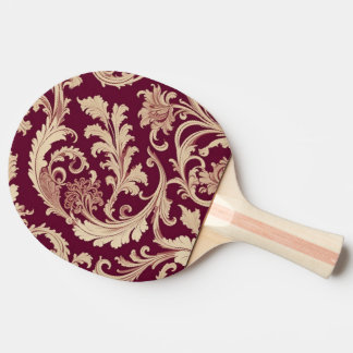 Raquete De Ping Pong Padrão de Maroon e Beige Vintage