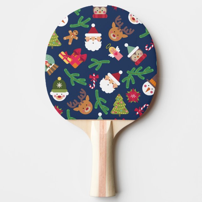 Raquete De Ping Pong Padrão de Natal festivo, design de férias. (Frente)
