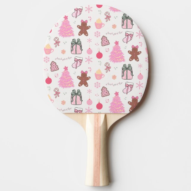 Raquete De Ping Pong Padrão de Natal Rosa (Frente)