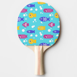 Raquete De Ping Pong Padrão de Peixe de Desenho Animado Colorido Azul