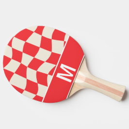 Raquete De Ping Pong Padrão de quadrados vermelhos e brancos elegantes 