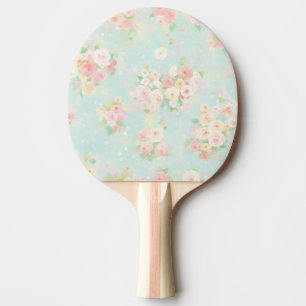 Raquete De Ping Pong Padrão de Rosa de Pastel Suave no Fundo Aqua
