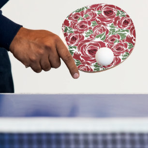 Raquete De Ping Pong Padrão de Rosa de Vintage Elegante - Floral Vermel