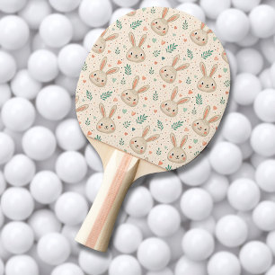 Raquete De Ping Pong Padrão de Rostos de Coelhinhos Miniatura Vintage c
