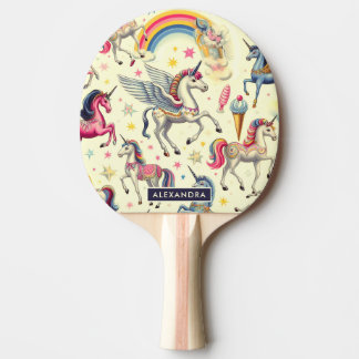 Raquete De Ping Pong Padrão de Unicórnio Cute Vintage