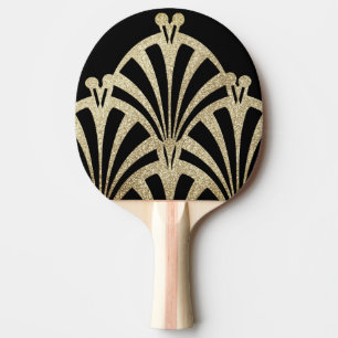 Raquete De Ping Pong Padrão de ventoinha Art deco bronze preto elegante