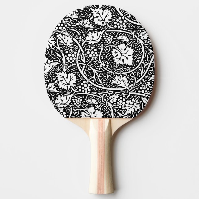 Raquete De Ping Pong Padrão de videira preta e branca de William Morris (Frente)