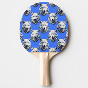 Raquete De Ping Pong Padrão Design Azul da Cabeça do Lobo Branco