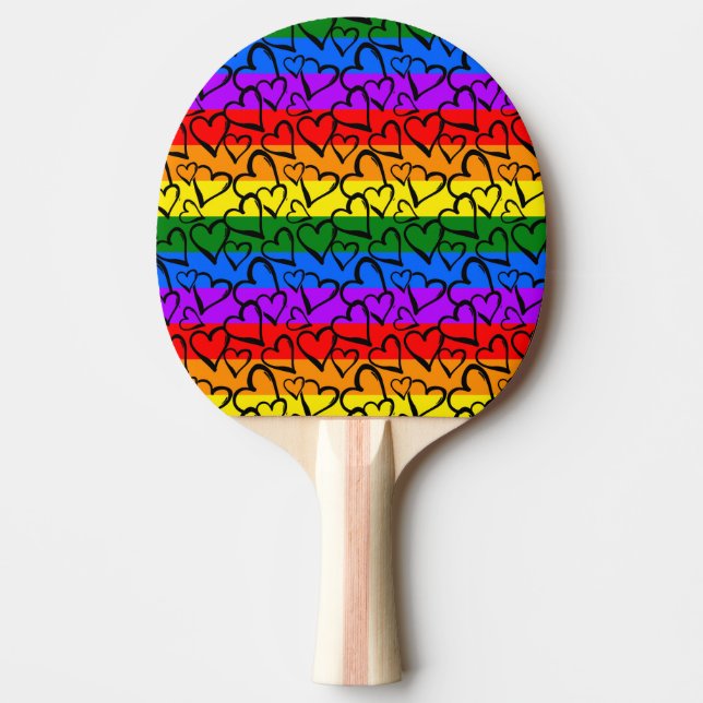 Raquete De Ping Pong Padrão do Coração Arco-Íris (Frente)