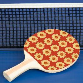 Raquete De Ping Pong Padrão Floral Amarelo Dahlia em Vermelho