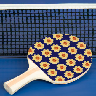 Raquete De Ping Pong Padrão Floral Amarelo Dahlia no Azul