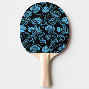 Raquete De Ping Pong Padrão Floral Anterior Preto em Azul
