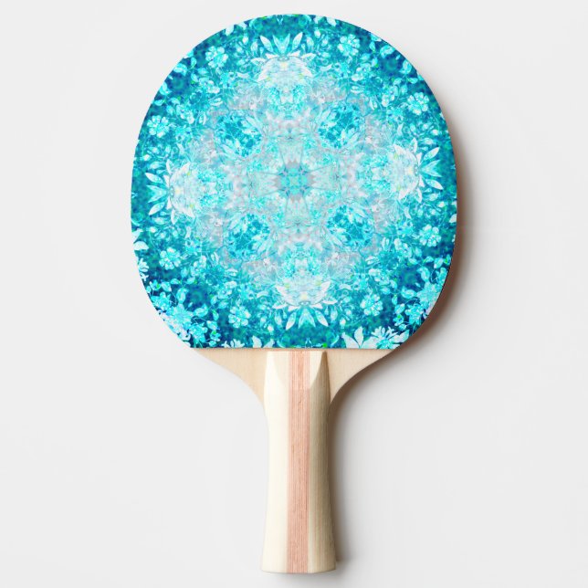 Raquete De Ping Pong Padrão Floral Azul Turquesa (Frente)