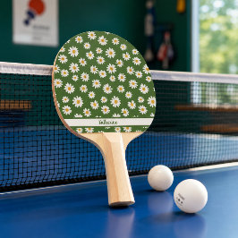 Raquete De Ping Pong Padrão Floral Boho Daisy Verde Nome