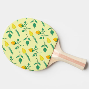 Raquete De Ping Pong Padrão floral com rosa amarela e flores tulipas