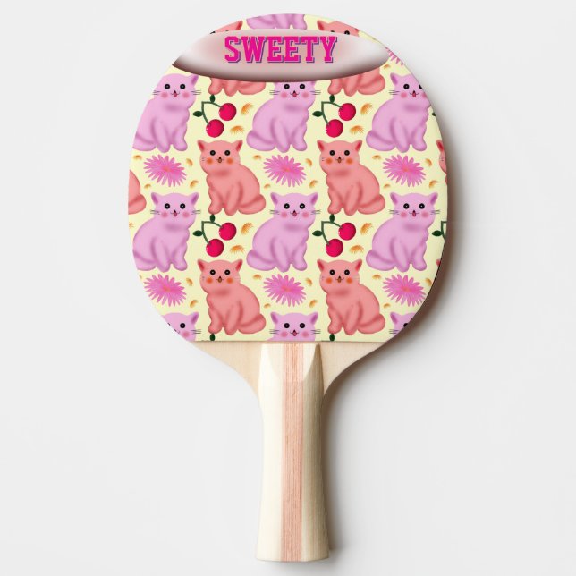 Raquete De Ping Pong Padrão Floral de Cereja de Gato Fofo Personalizado (Frente)