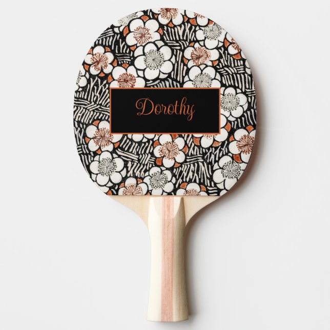 Raquete De Ping Pong Padrão floral preto e vermelho japonês (Frente)
