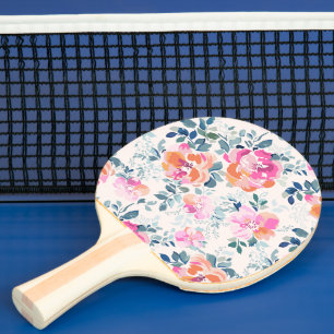 Raquete De Ping Pong Padrão Floral Rosa e Teal
