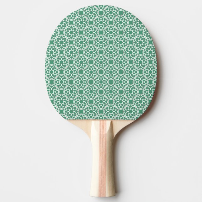 Raquete De Ping Pong Padrão Geométrico Branco Verde Esmeralda Sem Costu (Frente)