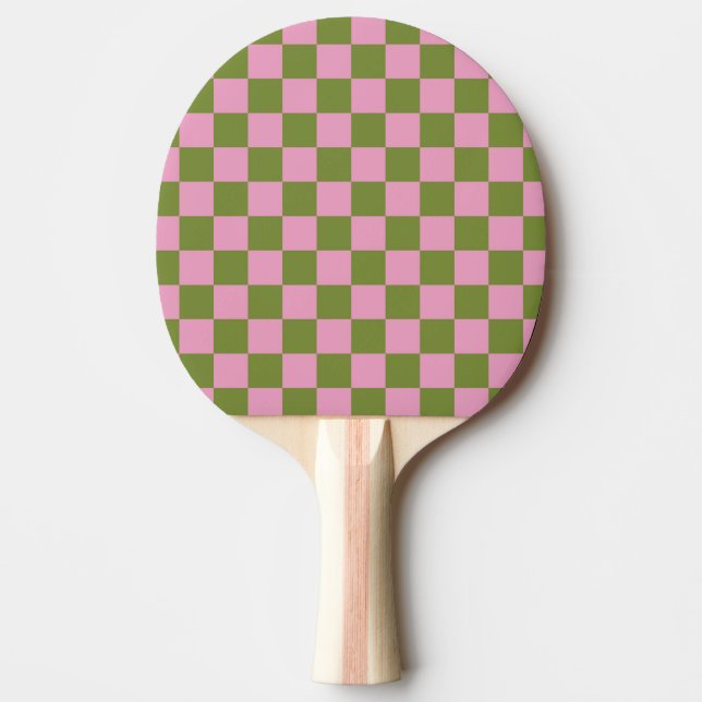 Raquete De Ping Pong Padrão Gingham Verdejado Rosa (Frente)