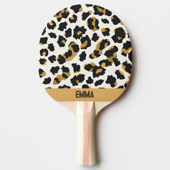 Raquete De Ping Pong Padrão Leopard em Fundo Branco (Frente)