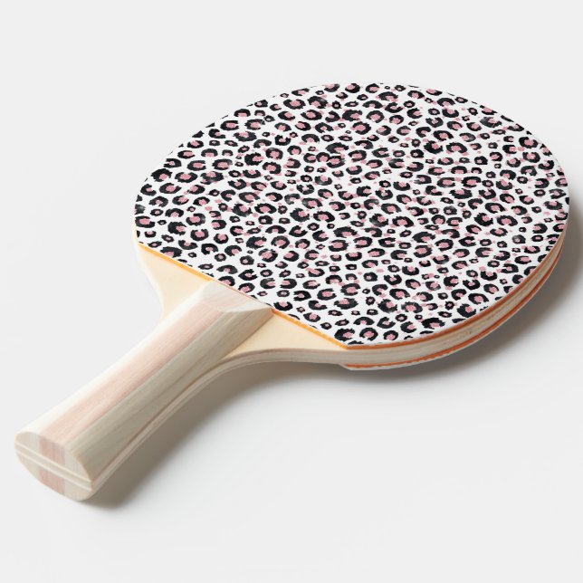 Raquete De Ping Pong Padrão-Leopardo Negro-Dourado Elegante Rosa (Frente inclinada)