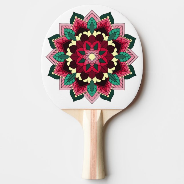 Raquete De Ping Pong Padrão Mandala 02 em rosa profundo (Frente)