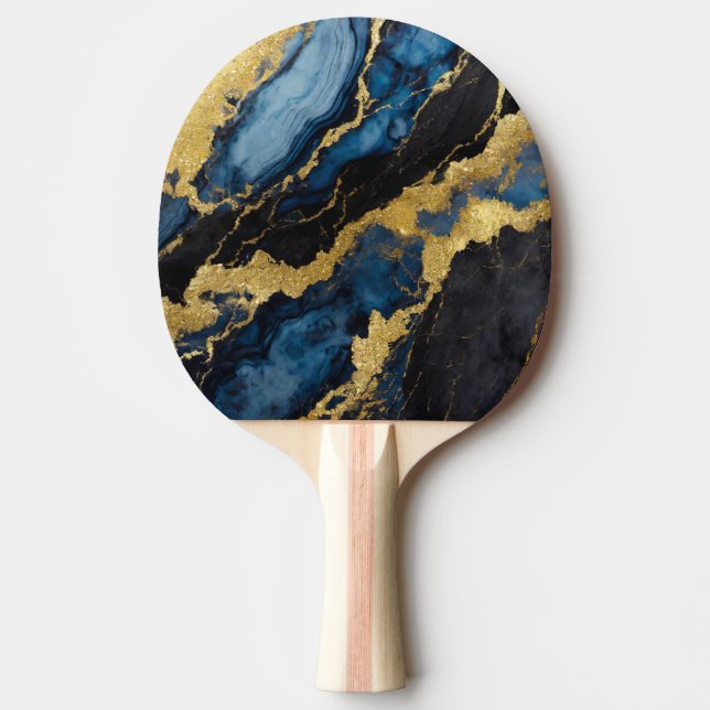 Raquete De Ping Pong Padrão Marble Azul com Dourado (Frente)