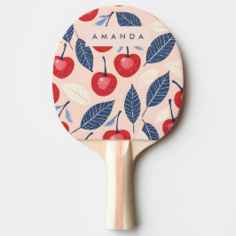 Raquete De Ping Pong Padrão Monograma Personalizado de Cereja e Folha