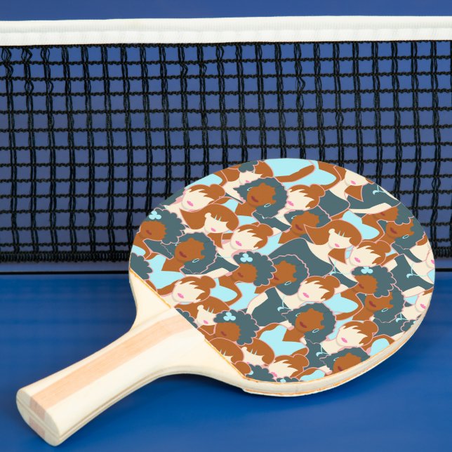 Raquete De Ping Pong Padrão sem costura com garotas negras e brancas (Insitu)