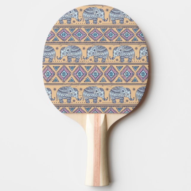 Raquete De Ping Pong Padrão Tribal de Elefante Azul (Frente)
