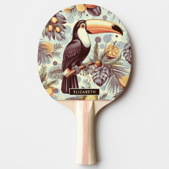 Raquete De Ping Pong Padrão tropical Vintage Toucan (Frente)