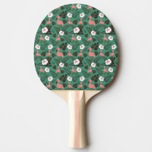 Raquete De Ping Pong Padrão uniforme Flamingo rosa sobre fundo verde