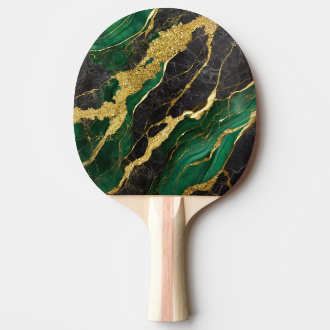 Raquete De Ping Pong Padrão Verde Marble com Dourado (Frente)