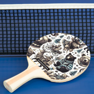 Raquete De Ping Pong Padrão Vintage Winter Animal