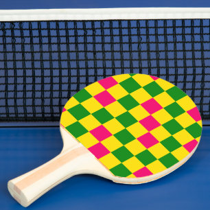 Raquete De Ping Pong Padrão Xadrez Rosa Amarelo Verde Design