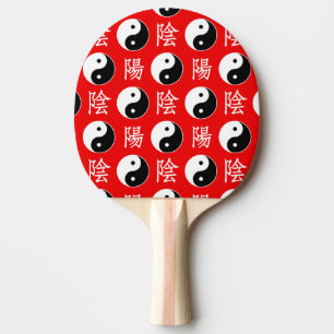 Raquete De Ping Pong Padrão Yinyang Chinês de Fundo Vermelho
