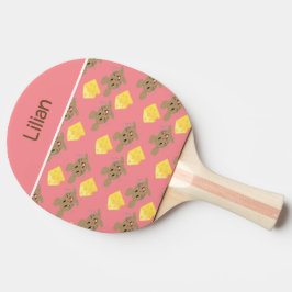Raquete De Ping Pong Padrões rosa de queijo e rato de nome personalizad