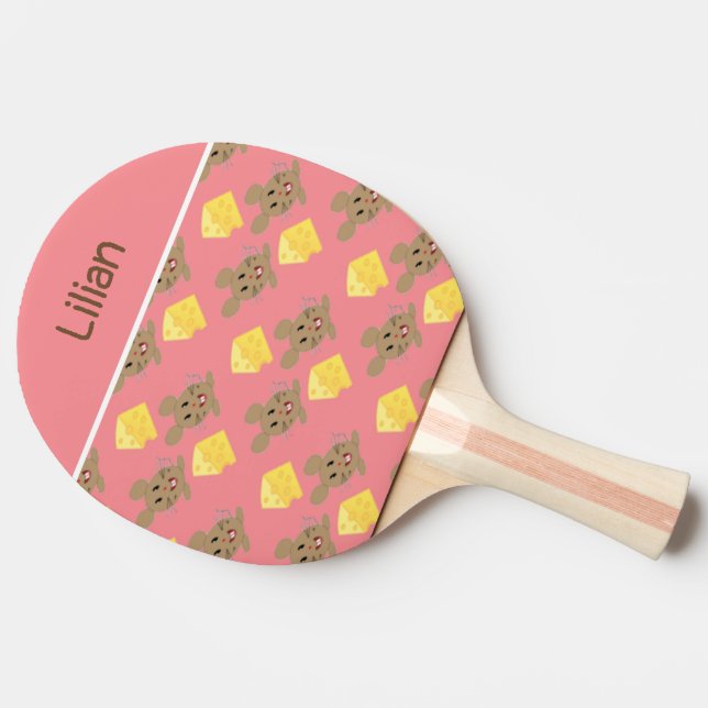 Raquete De Ping Pong Padrões rosa de queijo e rato de nome personalizad (Lateral)