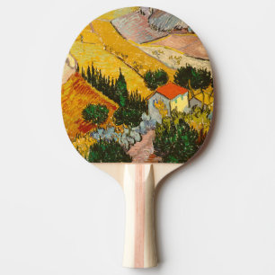 Raquete De Ping Pong Paisagem com House e Ploughma Vincent van Gogh