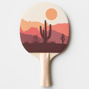 Raquete De Ping Pong Paisagem do deserto mexicano burgundy e laranja