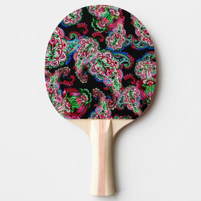 Raquete De Ping Pong Paisley Floral, Fundo Étnico. (Frente)